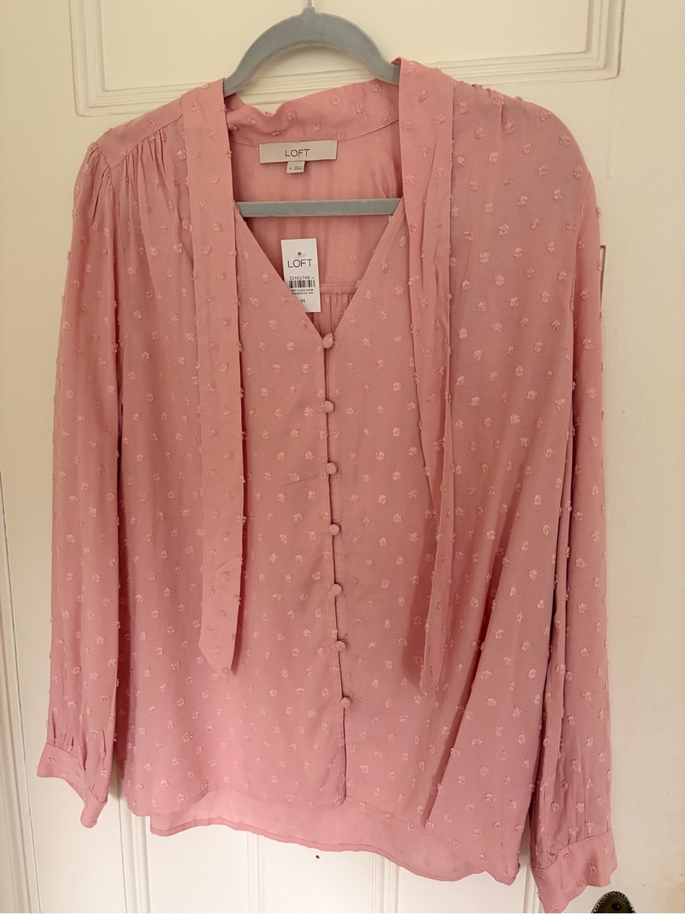 LOFT Dusty Rose Swiss Dot Tie-Neck Blouse - Picture 2 of 3